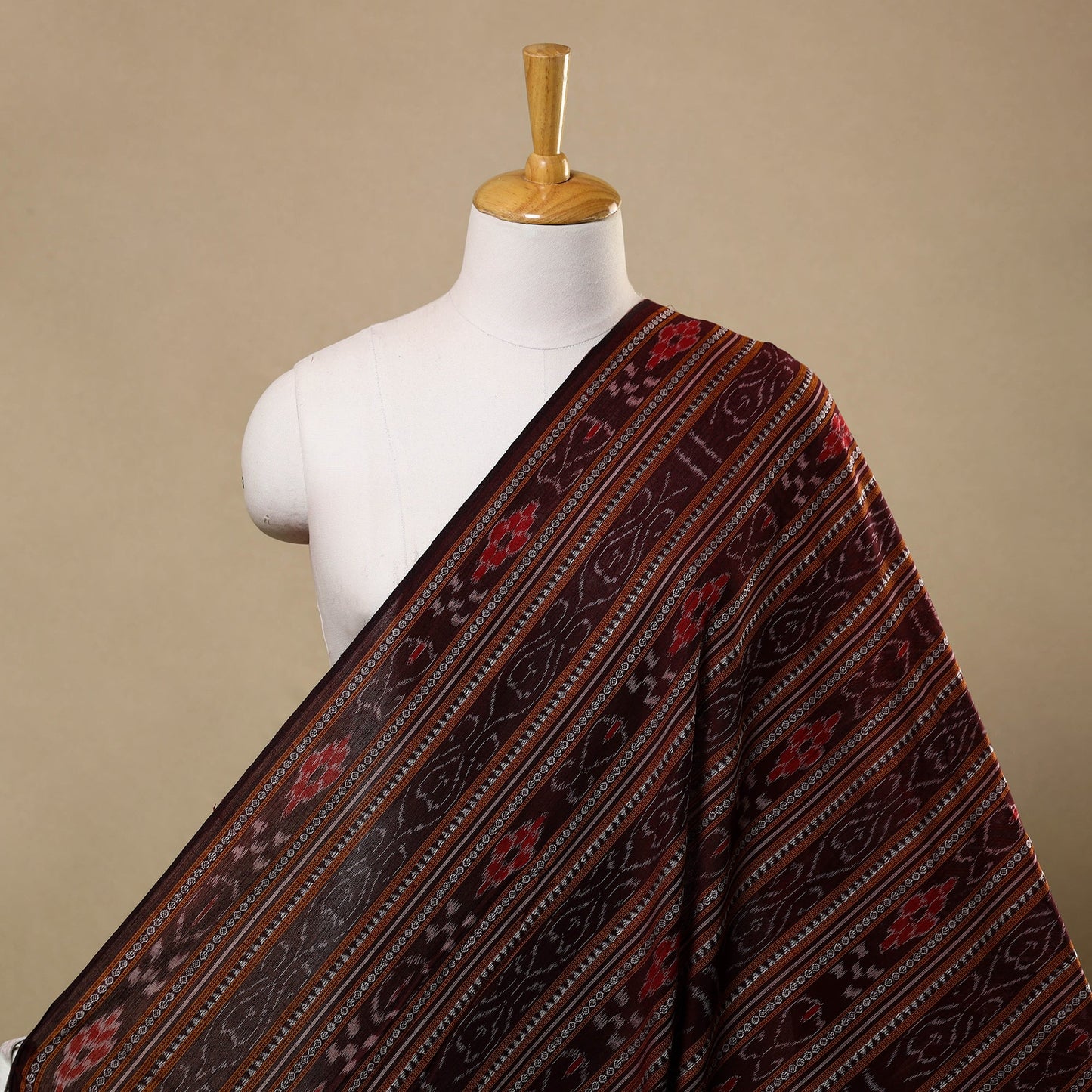 Maroon Handloom Cotton Sambalpuri Ikat Fabric