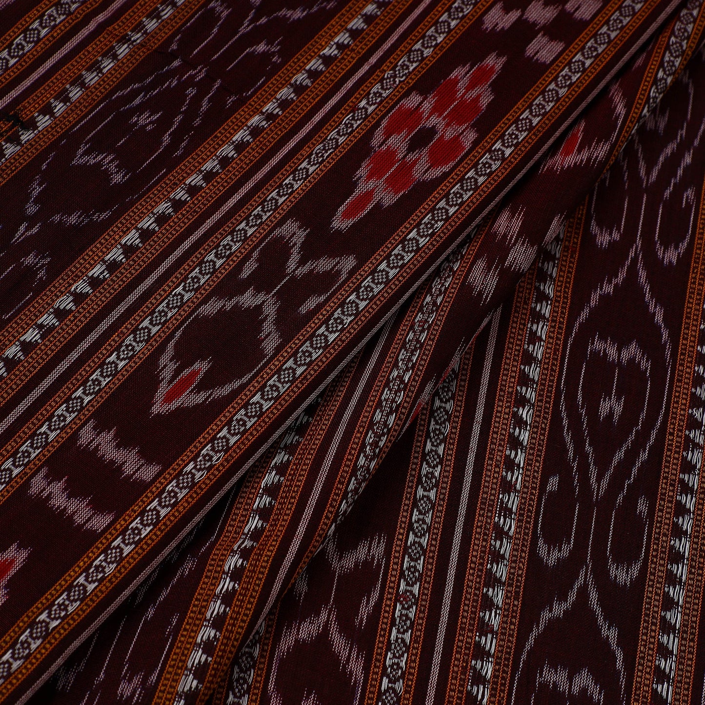Maroon Handloom Cotton Sambalpuri Ikat Fabric