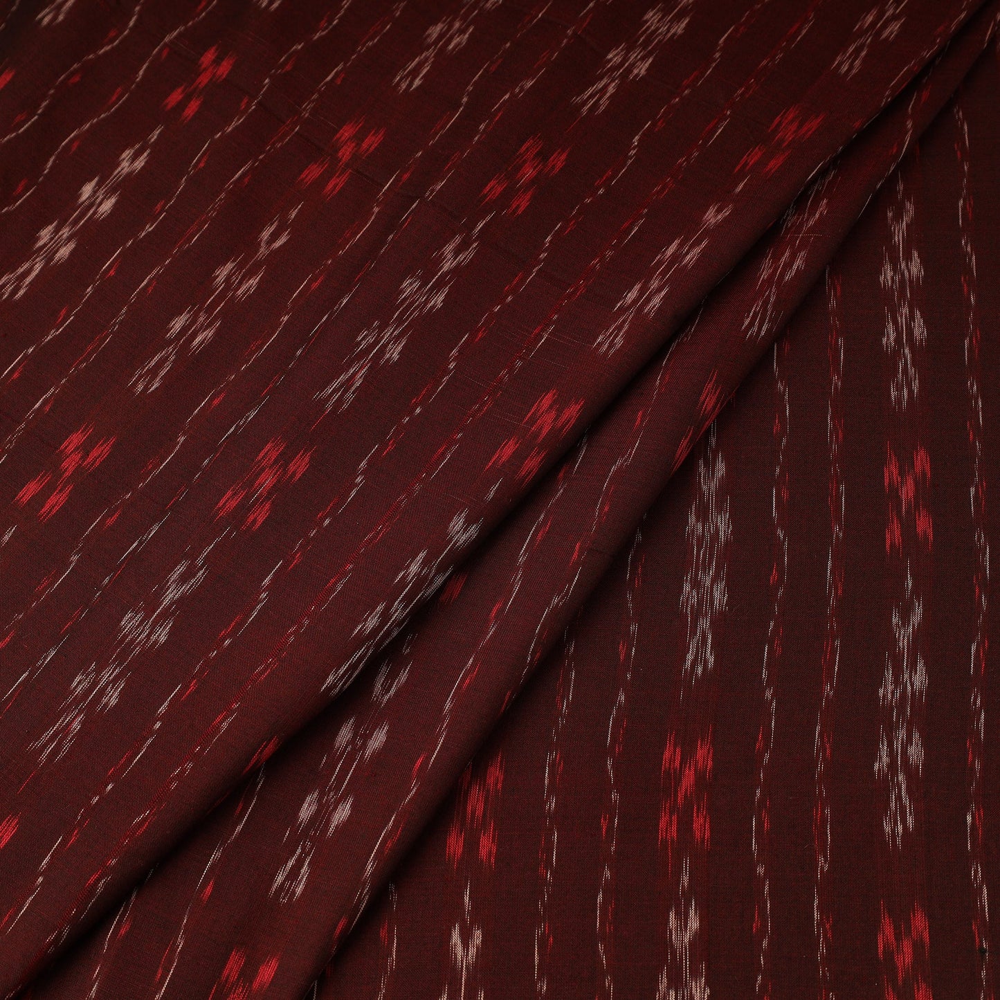 Maroon Handloom Cotton Sambalpuri Ikat Fabric