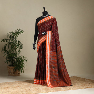 Maroon - handloom cotton sambalpuri ikat saree 09