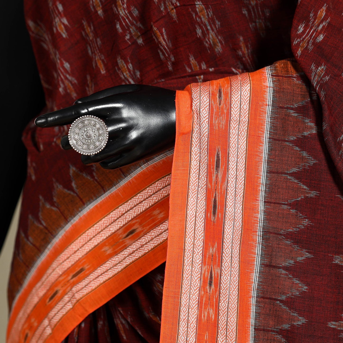 Maroon - handloom cotton sambalpuri ikat saree 09