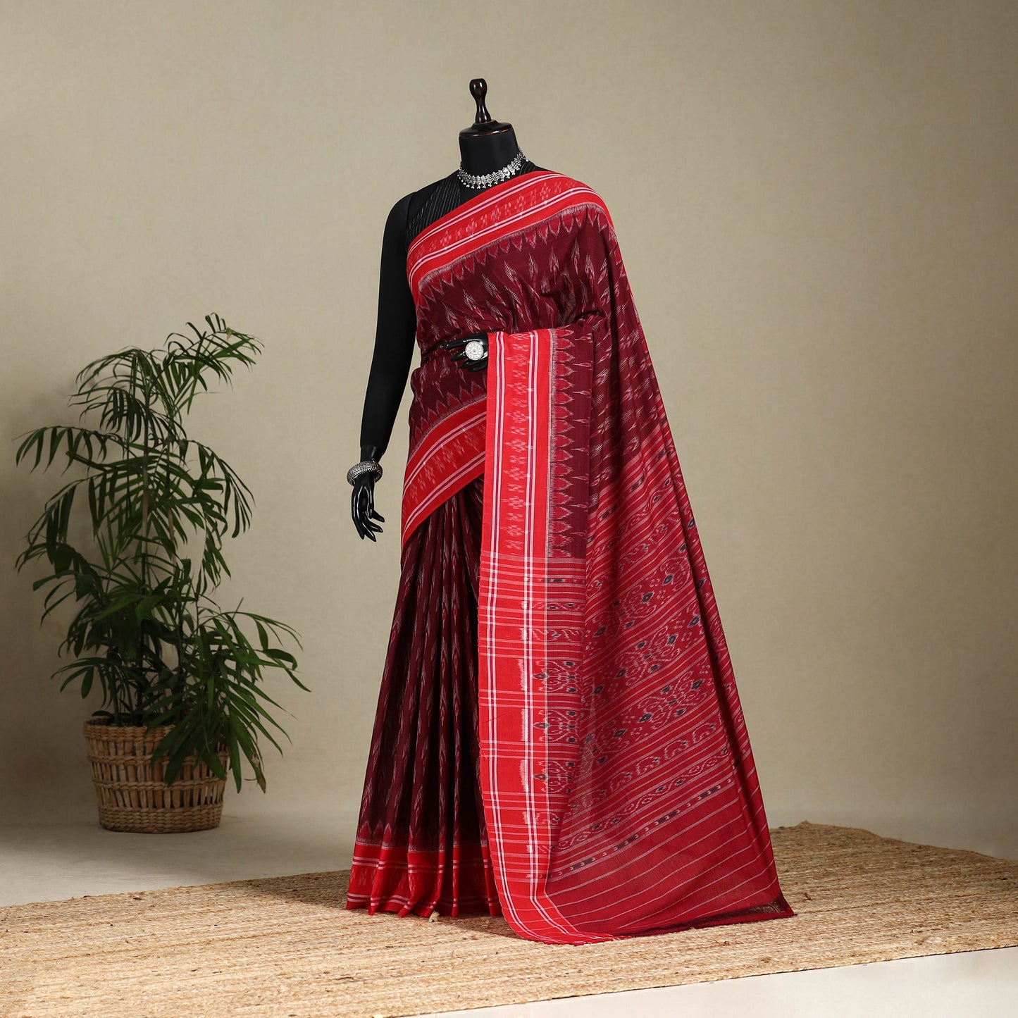 Maroon - handloom cotton sambalpuri ikat saree 21