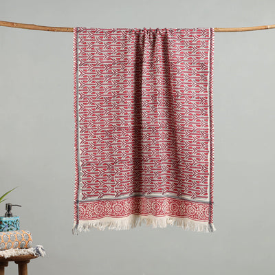 Maroon - handloom cotton sanganeri towel 25 - handcrafted