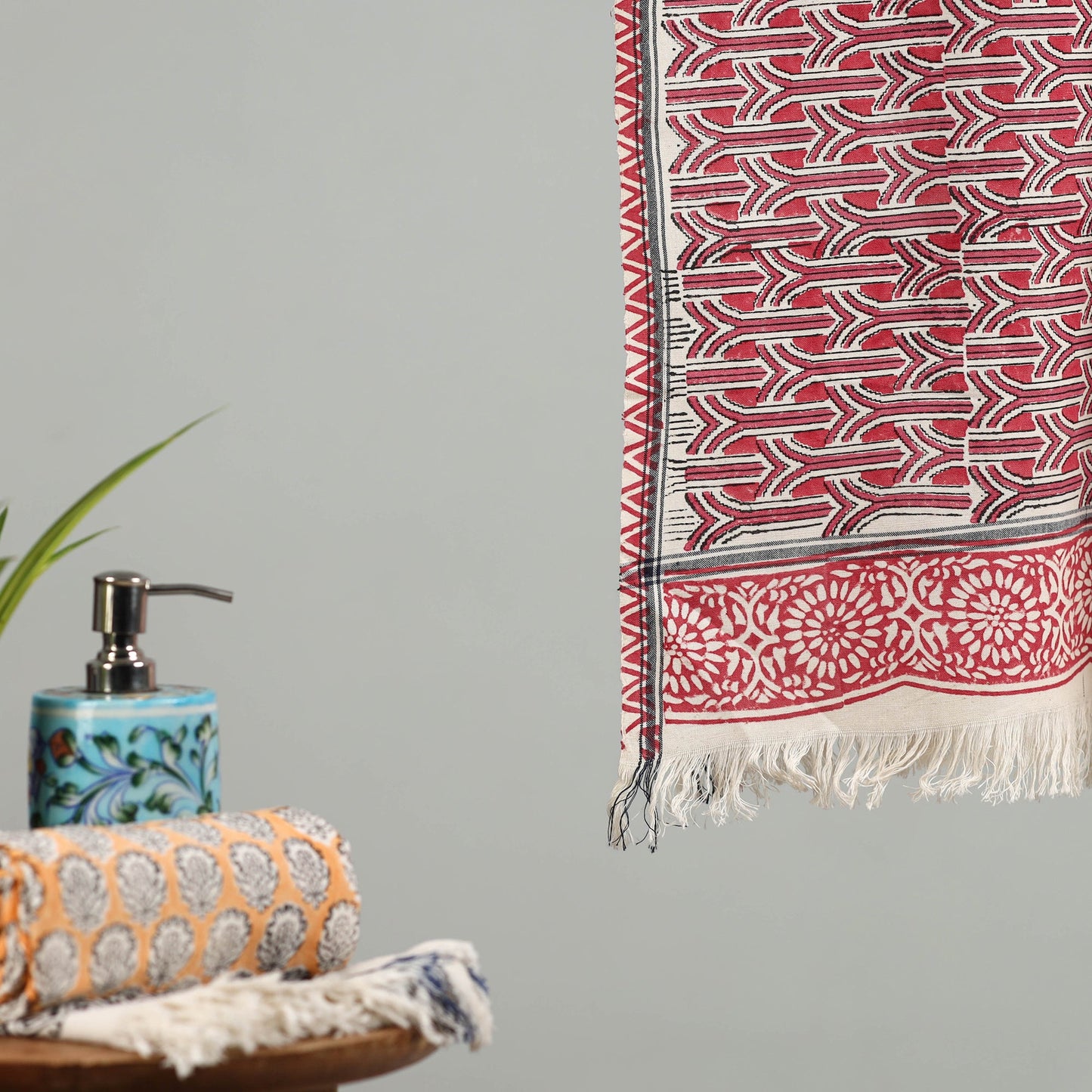 Maroon - handloom cotton sanganeri towel 25 - handcrafted