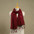 Maroon Handloom Cotton Srikakulam Jamdani Stole with Tassels