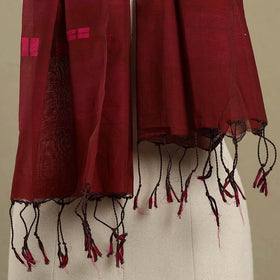 Maroon Handloom Cotton Srikakulam Jamdani Stole with Tassels