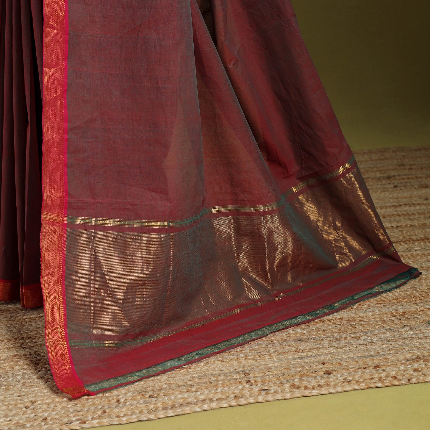 Maroon - handloom cotton zari border mangalagiri saree 07