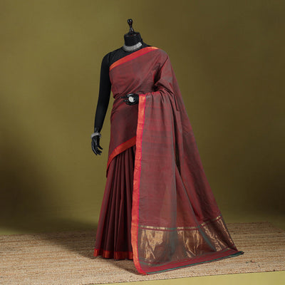 Maroon - handloom cotton zari border mangalagiri saree 07
