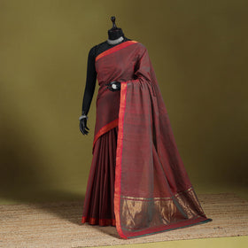 Maroon - handloom cotton zari border mangalagiri saree 07