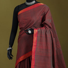 Maroon - handloom cotton zari border mangalagiri saree 07