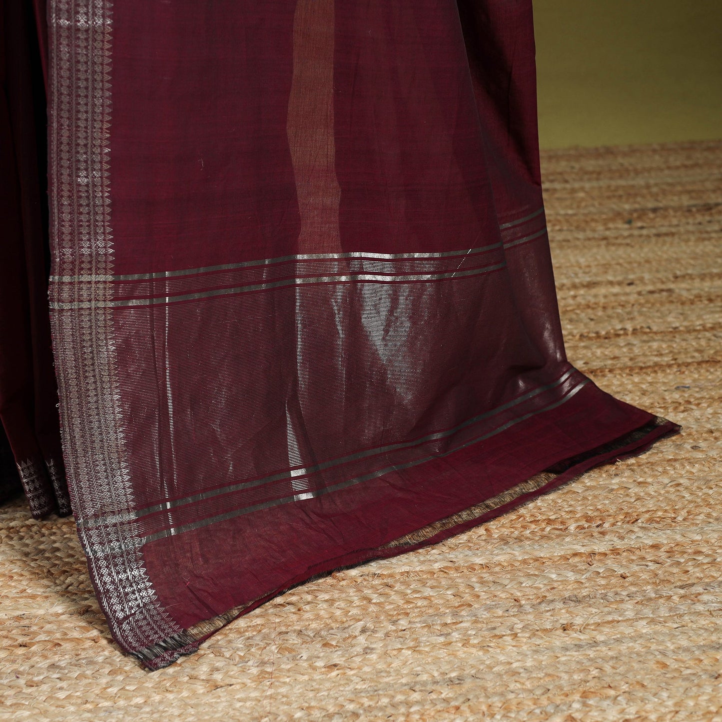 Maroon - handloom cotton zari border mangalagiri saree 15