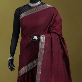 Maroon - handloom cotton zari border mangalagiri saree 15