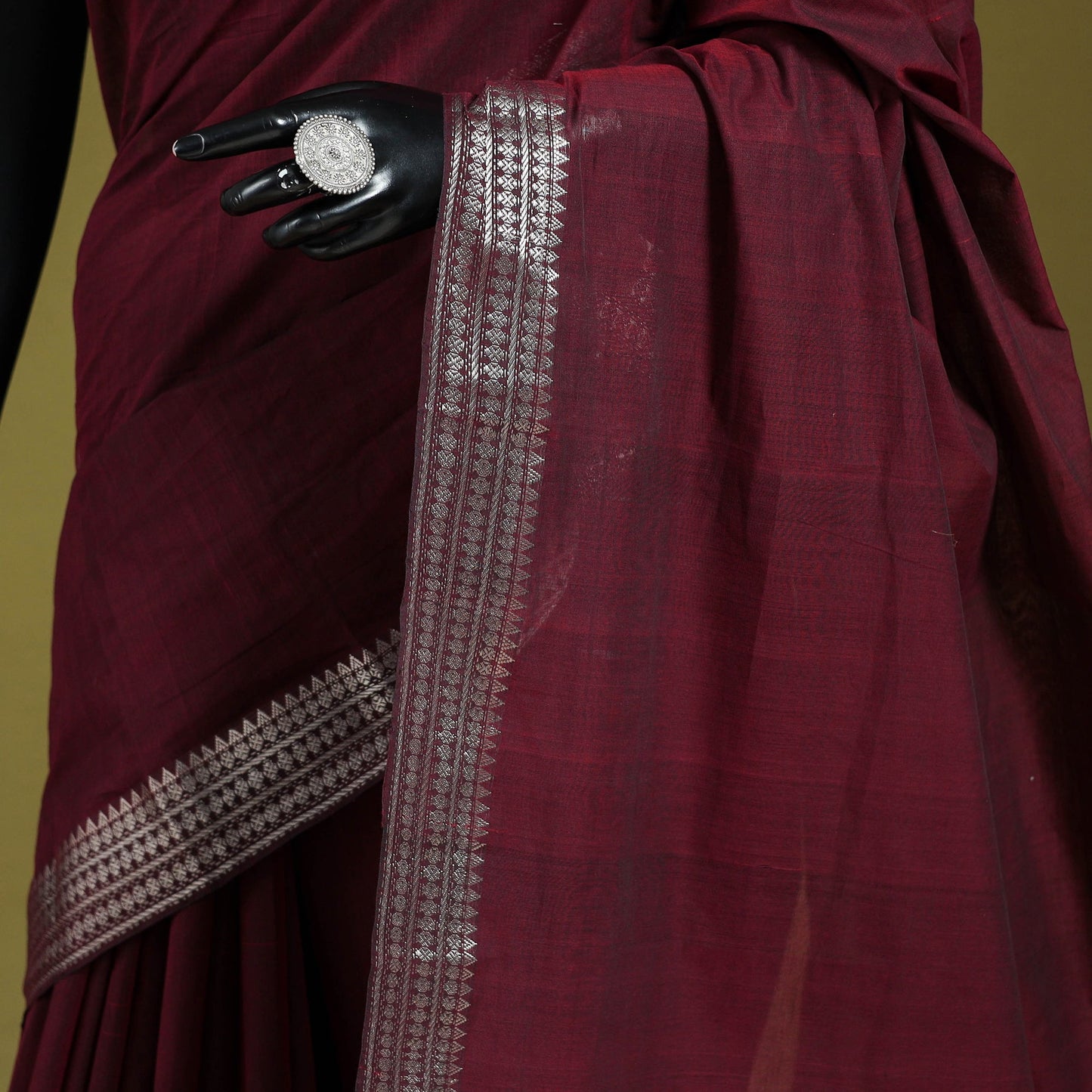 Maroon - handloom cotton zari border mangalagiri saree 15