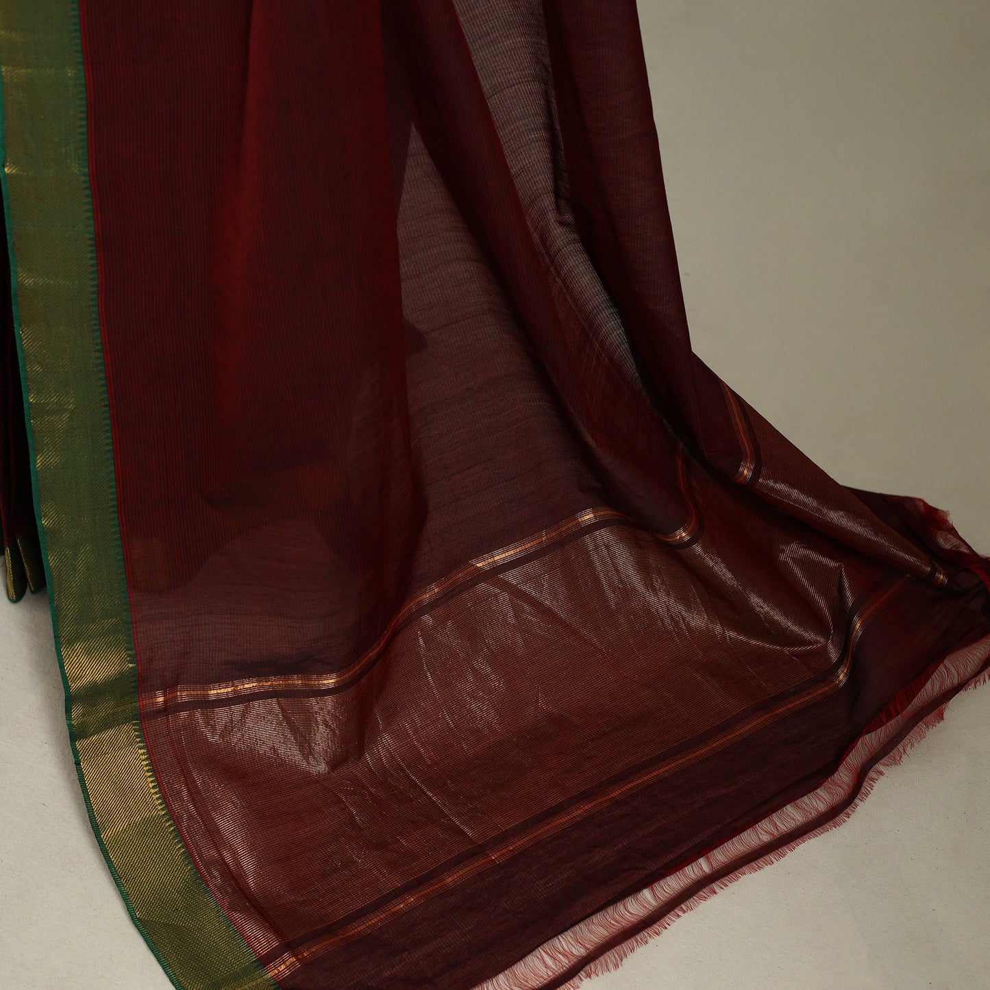 Maroon Handloom Cotton Zari Border Mangalagiri Saree