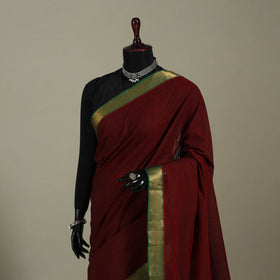 Maroon Handloom Cotton Zari Border Mangalagiri Saree
