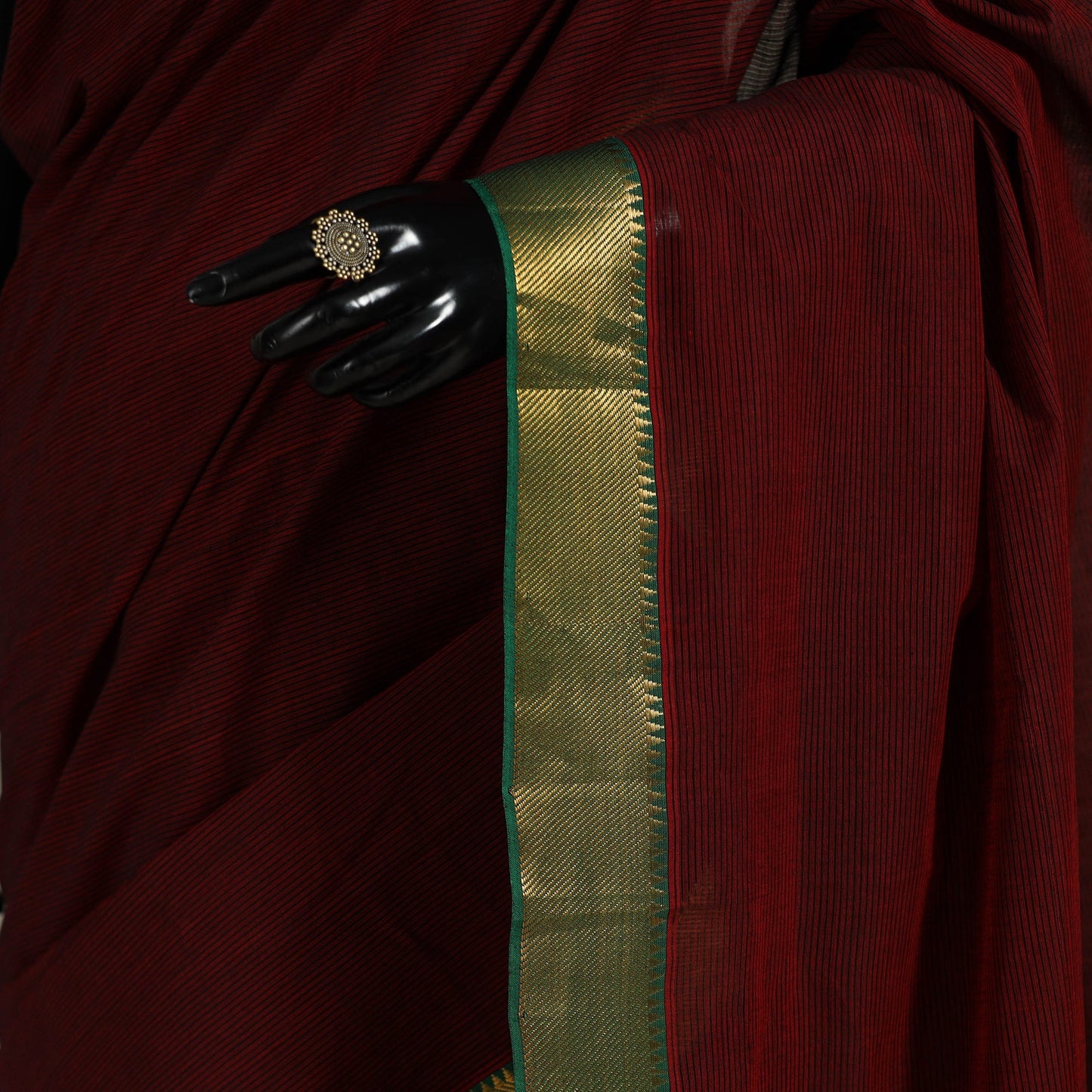 Maroon Handloom Cotton Zari Border Mangalagiri Saree