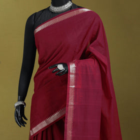 Maroon - handloom cotton zari border mangalagiri saree 21