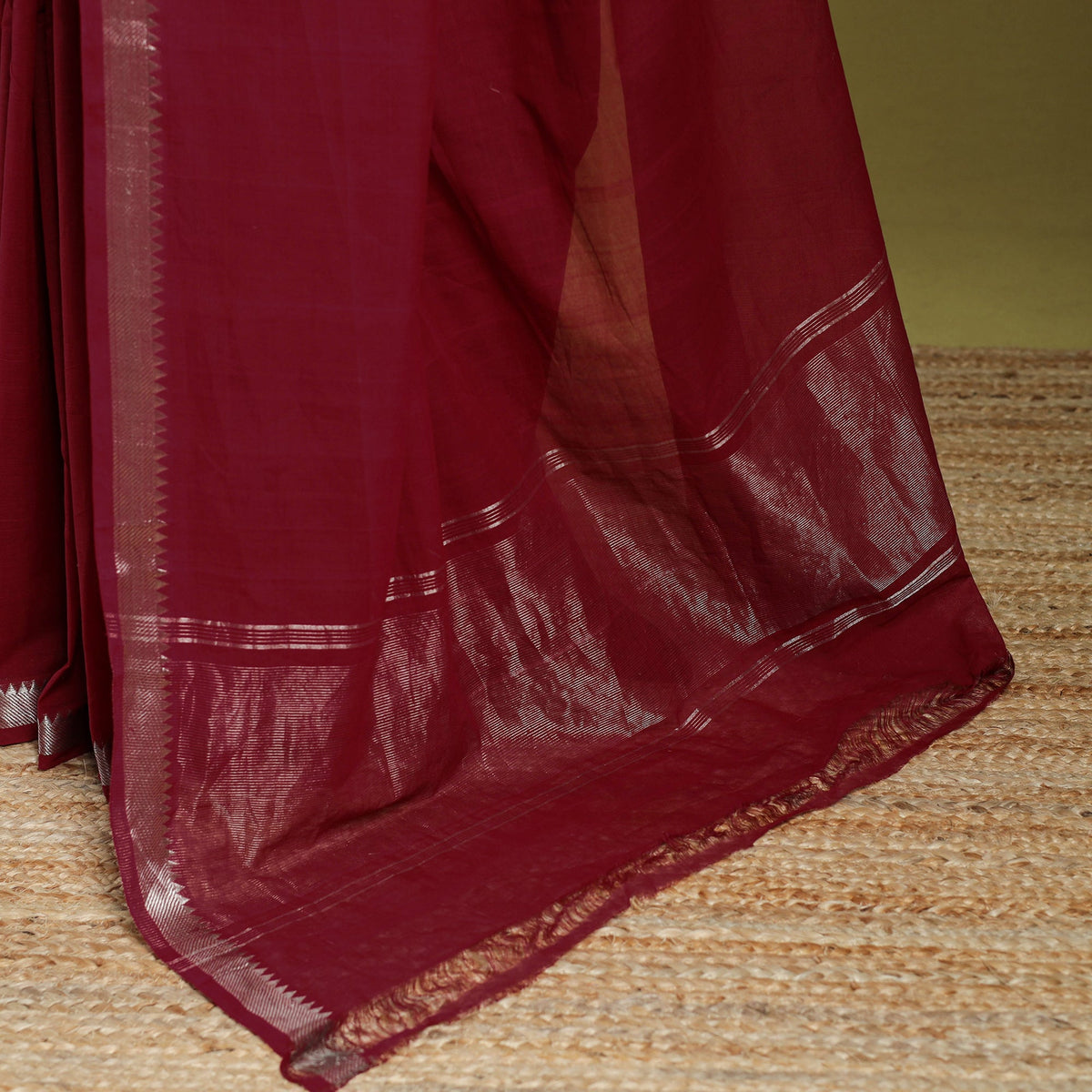 Maroon - handloom cotton zari border mangalagiri saree 21
