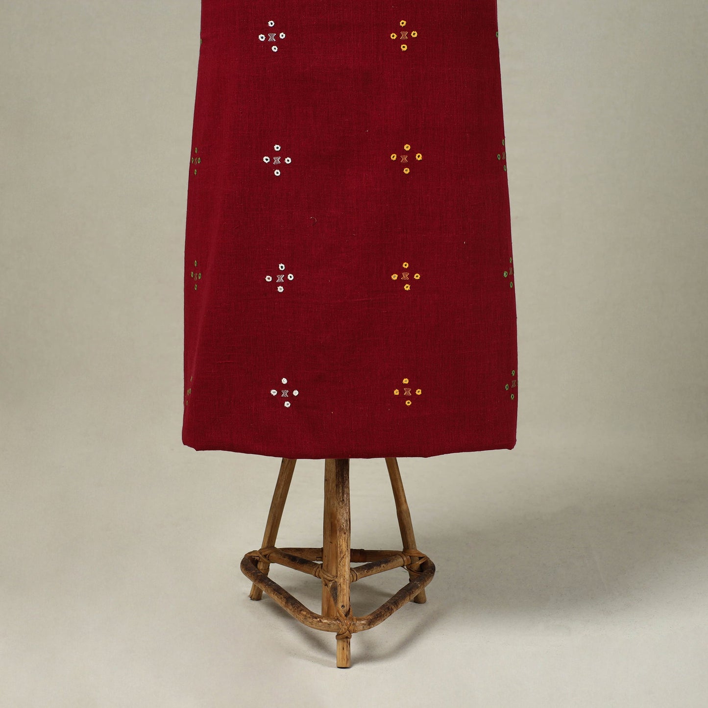 Maroon Handloom Kala Cotton 3pc Kutch Bhujodi Dress Material