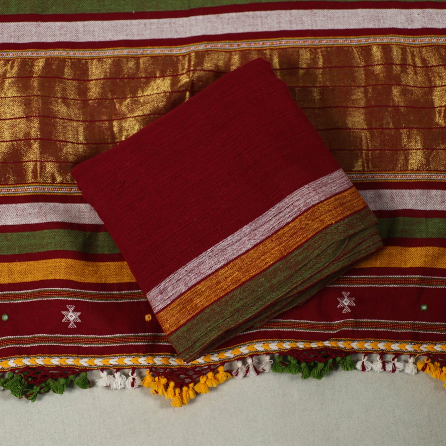 Maroon Handloom Kala Cotton 3pc Kutch Bhujodi Dress Material