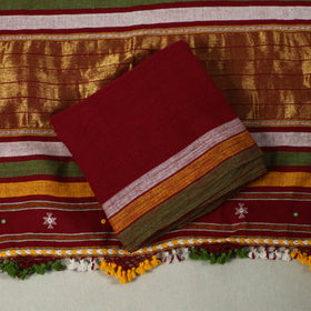 Maroon Handloom Kala Cotton 3pc Kutch Bhujodi Dress Material
