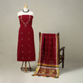 Maroon Handloom Kala Cotton 3pc Kutch Bhujodi Dress Material