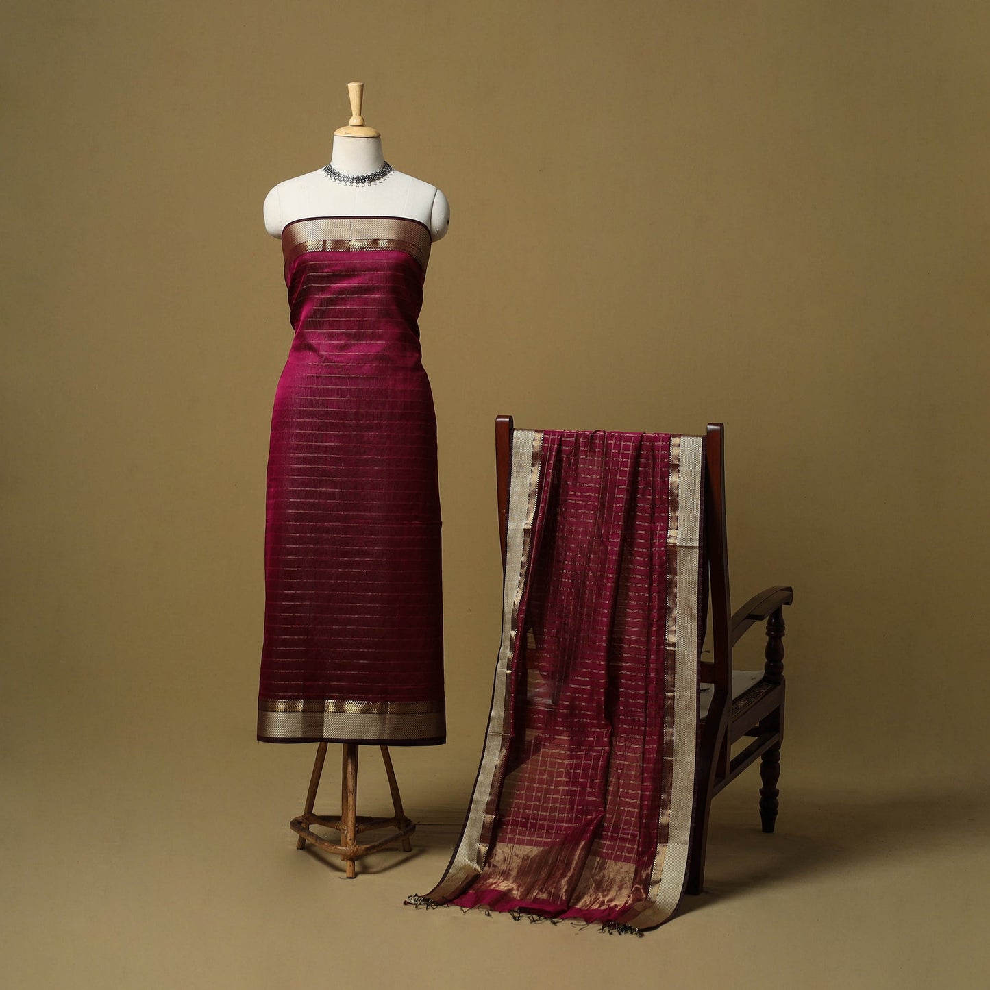 Handloom maheshwari silk tissue zari stripes 2pc unstitched