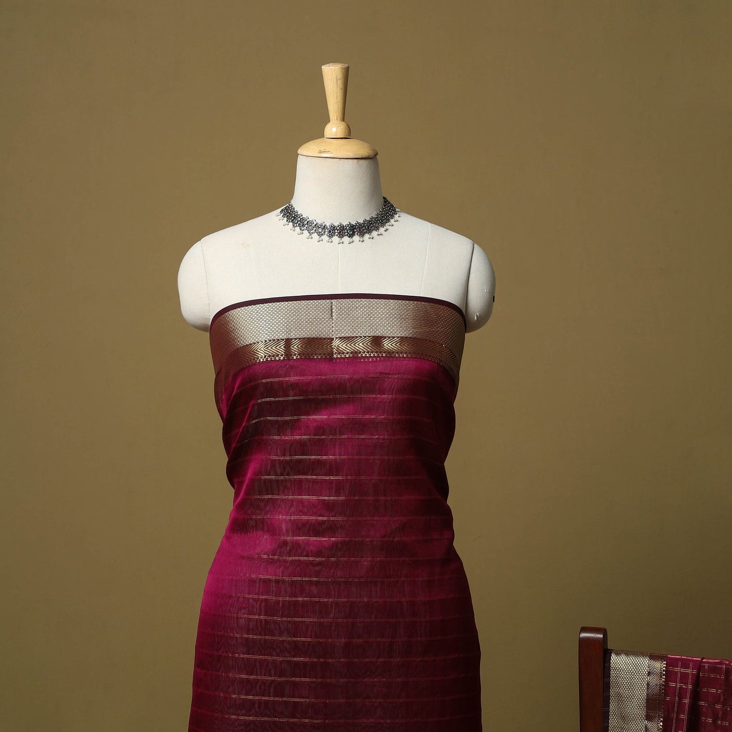 Handloom maheshwari silk tissue zari stripes 2pc unstitched