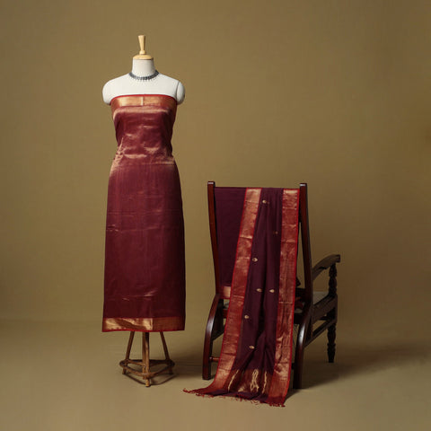 Handloom maheshwari silk tissue zari stripes 3pc unstitched