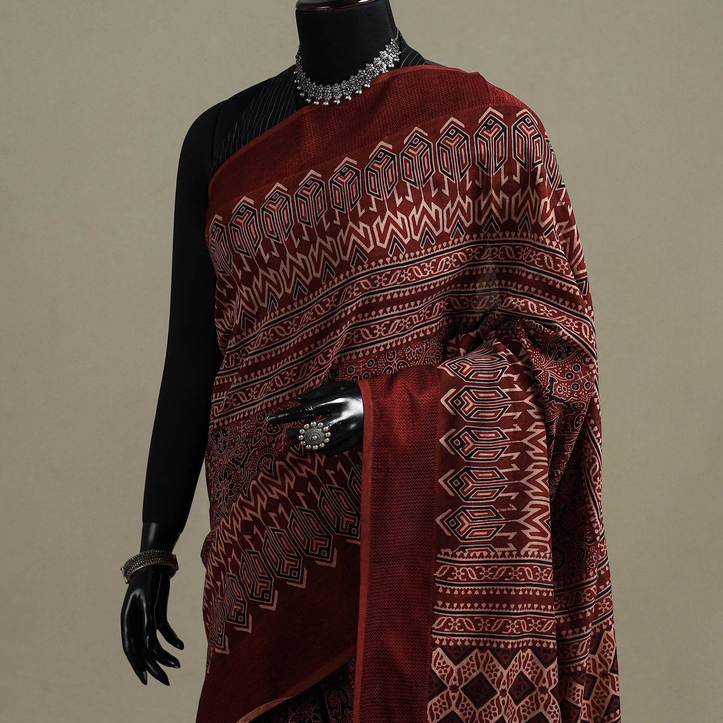 Handloom natural dyed hand maheshwari cotton saree
