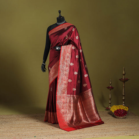 Maroon - handloom pure katan silk kaduwa zari buti banarasi