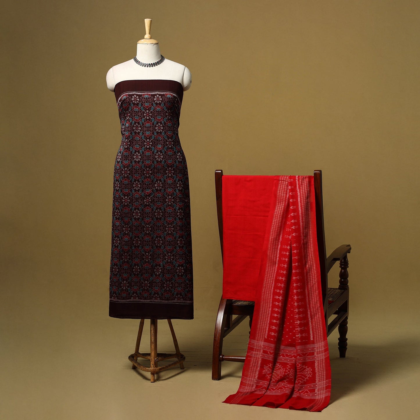 Handloom sambalpuri ikat cotton 3pc unstitched dress