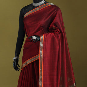 Maroon - handloom silk cotton maheshwari saree with zari