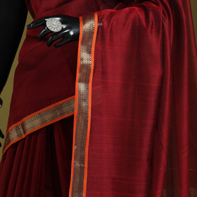 Maroon - handloom silk cotton maheshwari saree with zari