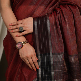 Maroon - handloom tissue zari weave silk maheshwari saree