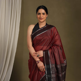 Maroon - handloom tissue zari weave silk maheshwari saree