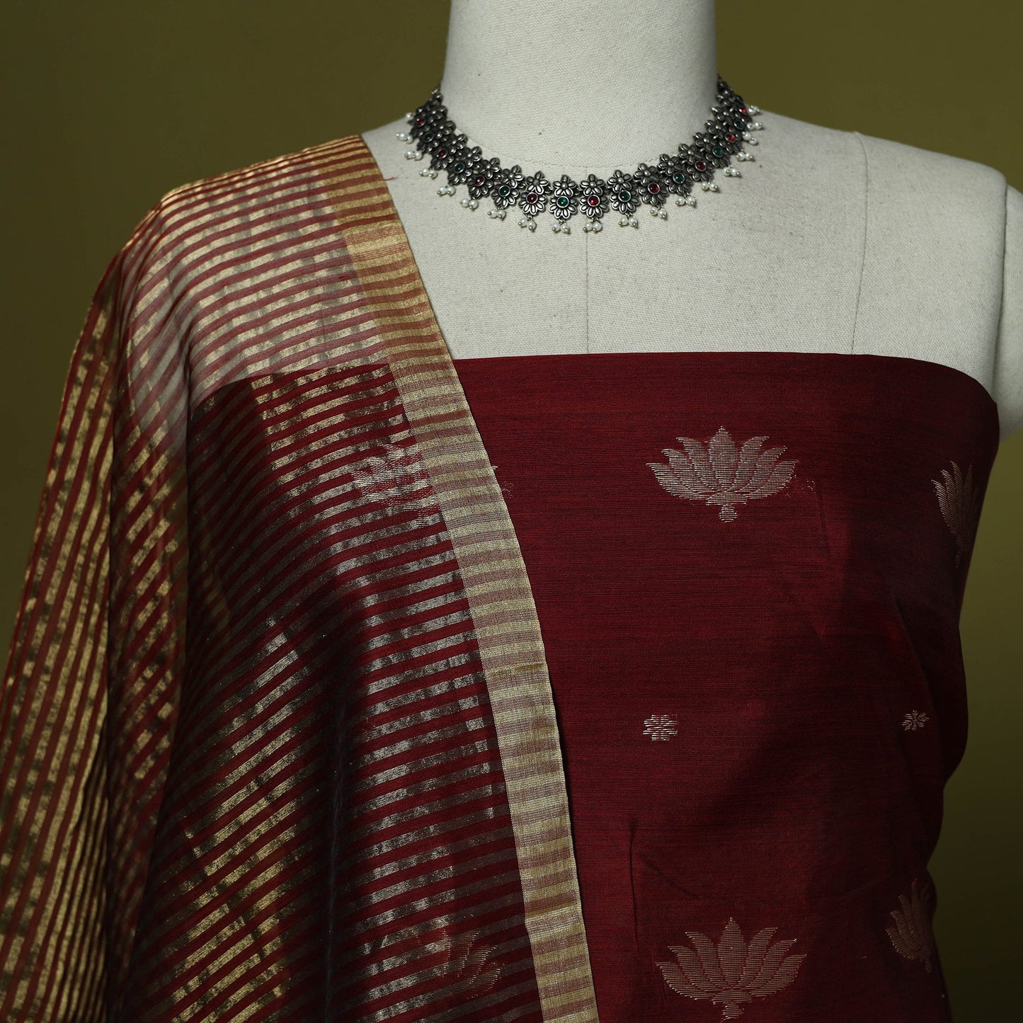 Handloom zari buti chanderi silk 2pc unstitched dress