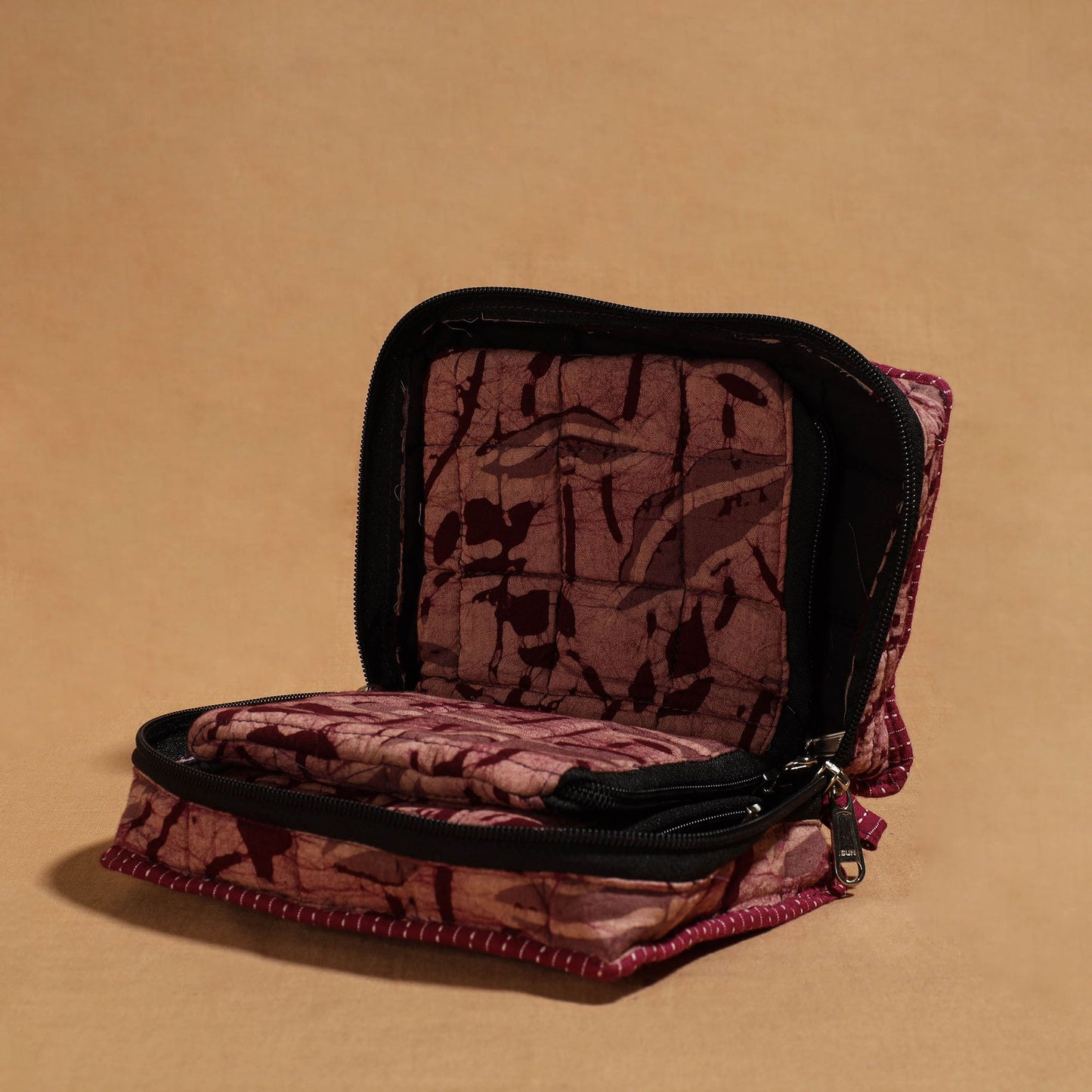 Maroon Handmade 4 Pockets Cotton Jewelry Bag 09 