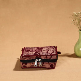 Maroon Handmade Cotton Jewelry Bag - 4 Pockets | iTokri