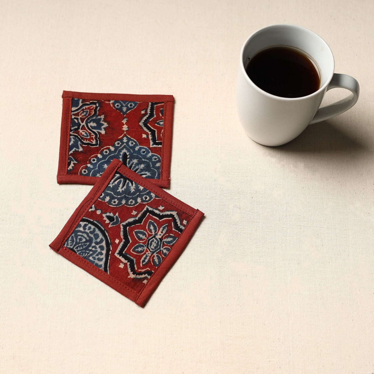 Maroon Handmade Cotton Coasters (Set of 2)
