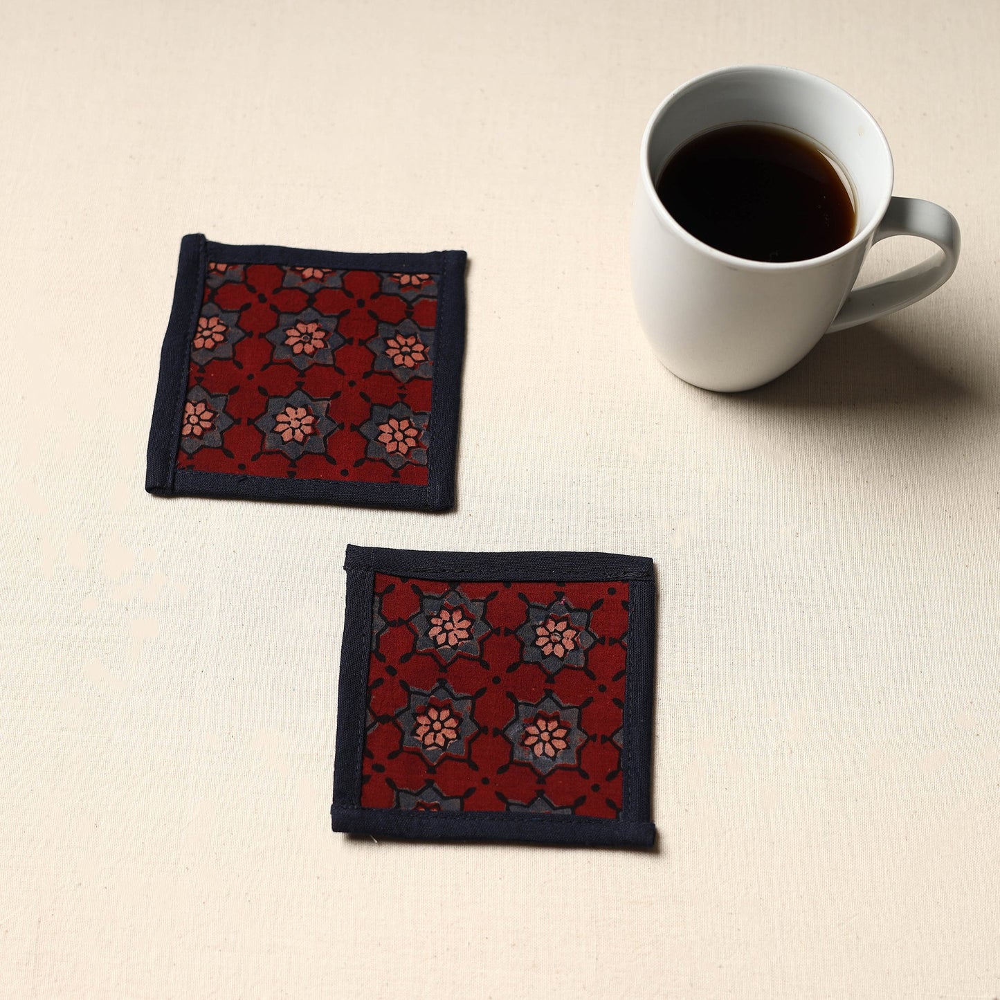 Maroon Handmade Cotton Coasters (Set of 2)