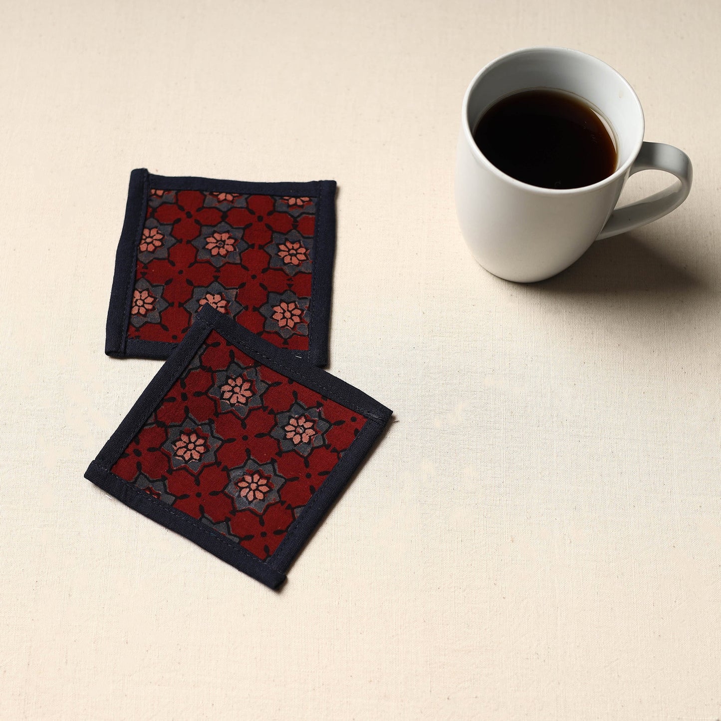 Maroon Handmade Cotton Coasters (Set of 2)