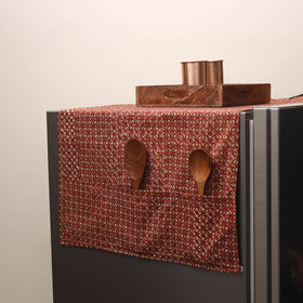 Maroon Handmade Cotton Fridge Top Cover with Multiple Pockets