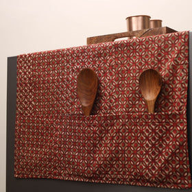 Maroon Handmade Cotton Fridge Top Cover with Multiple Pockets