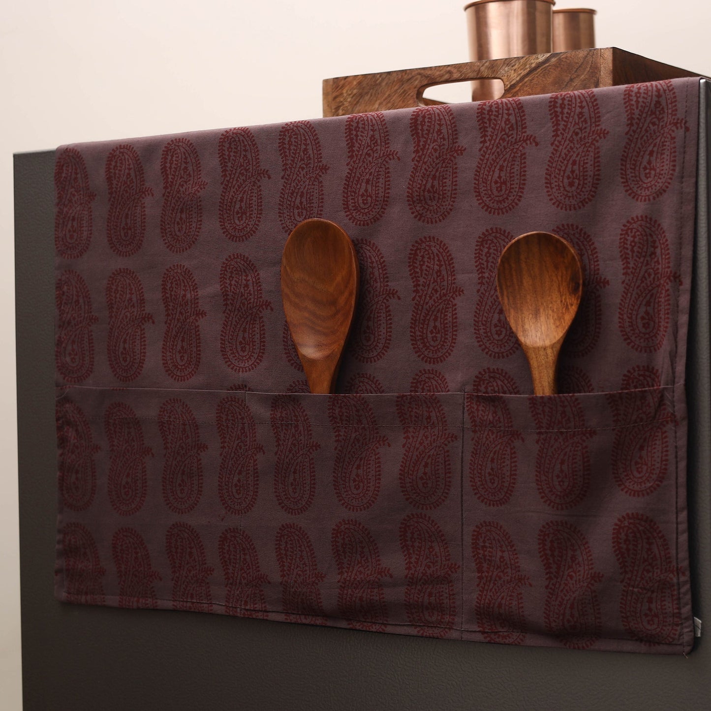 Maroon - handmade cotton fridge top cover with multiple