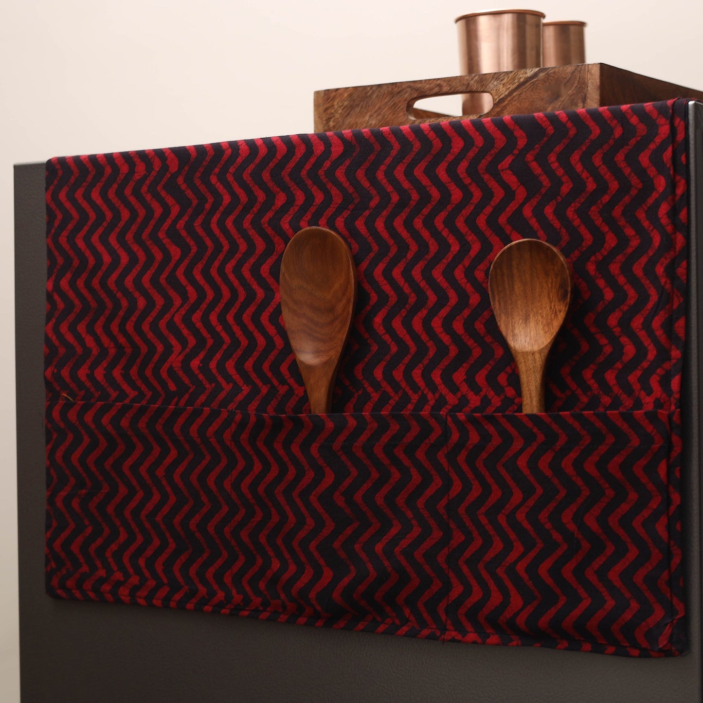 Maroon - handmade cotton fridge top cover with multiple