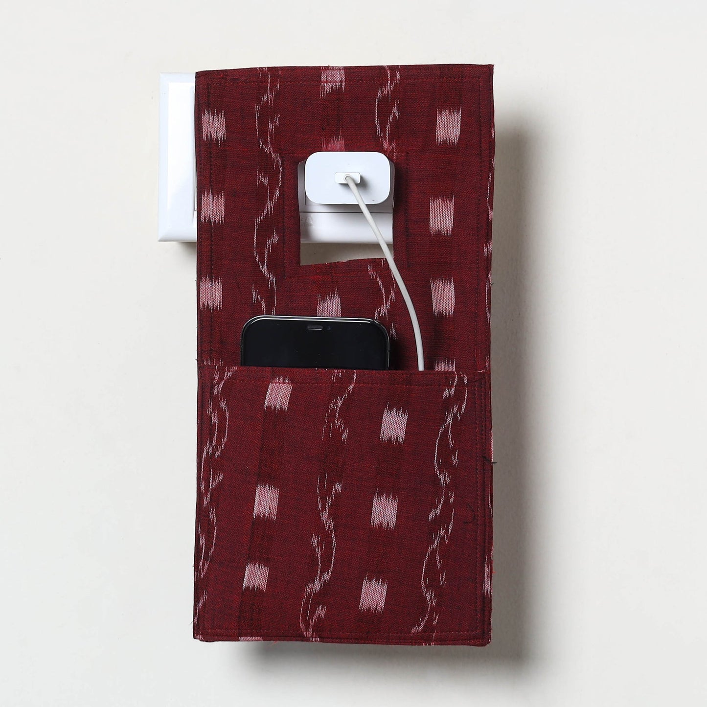 Maroon Handmade Cotton Mobile Charging Holder