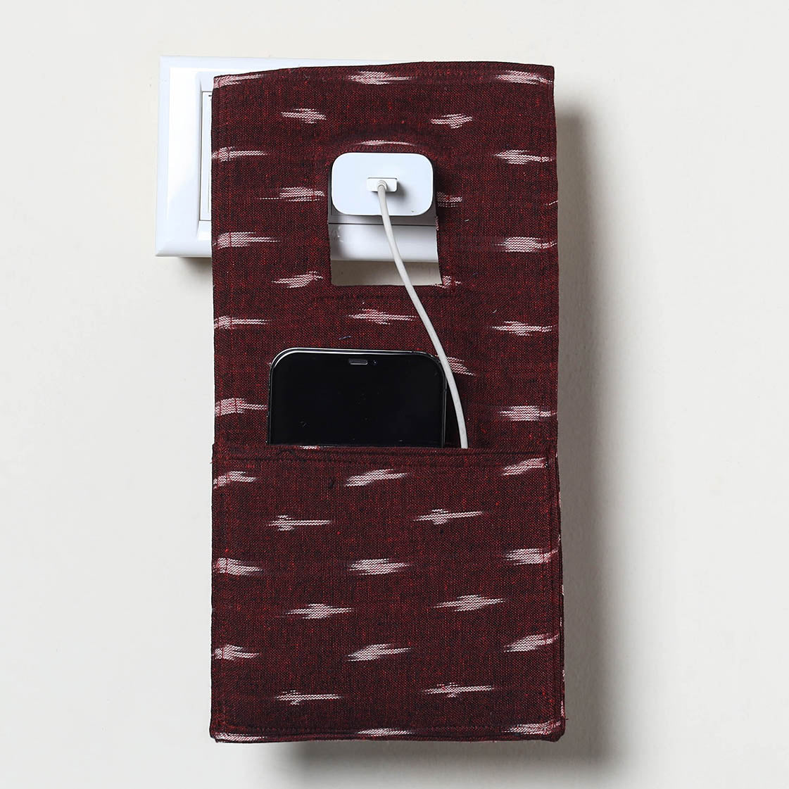 Maroon Handmade Cotton Mobile Charging Holder