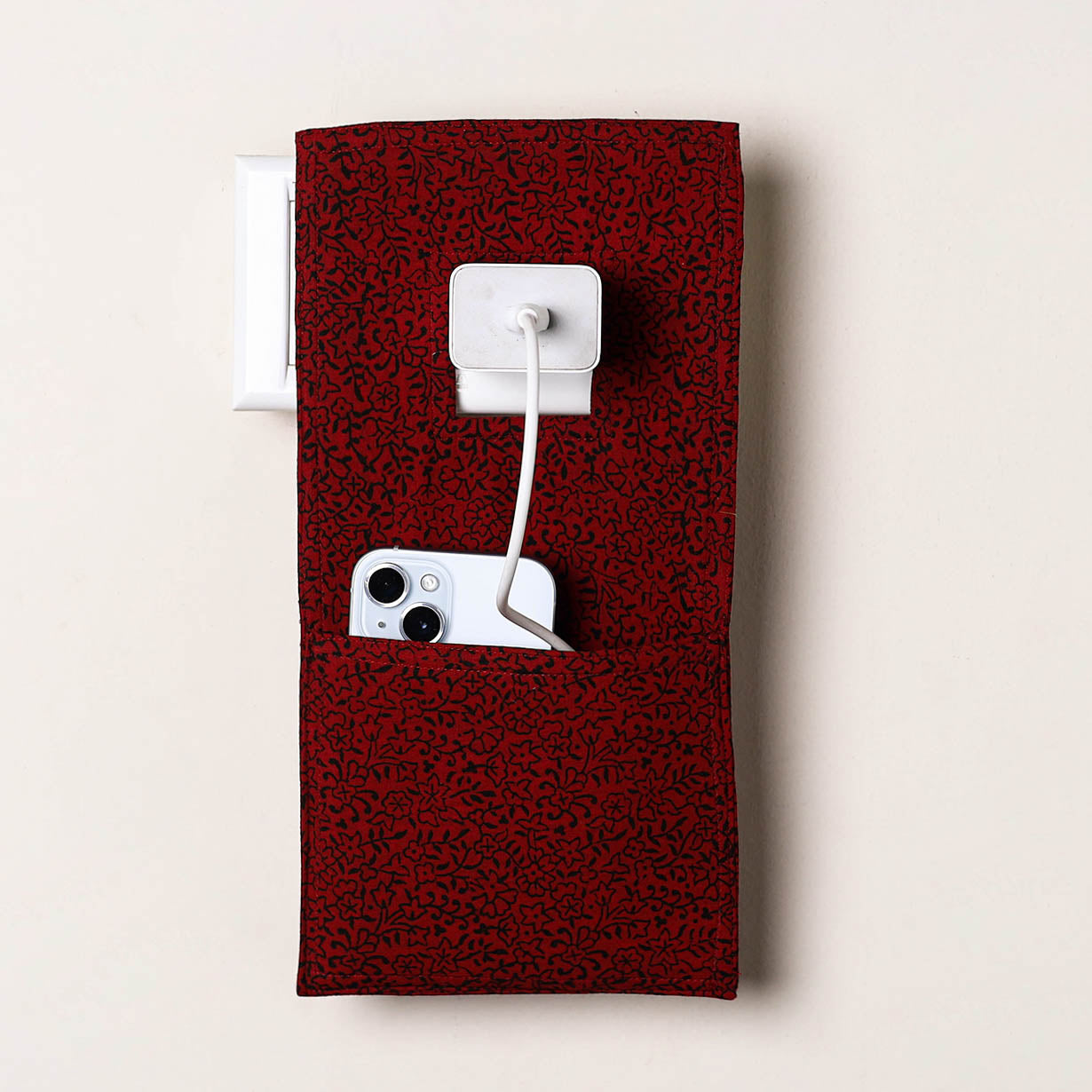 Maroon Handmade Cotton Mobile Charging Holder