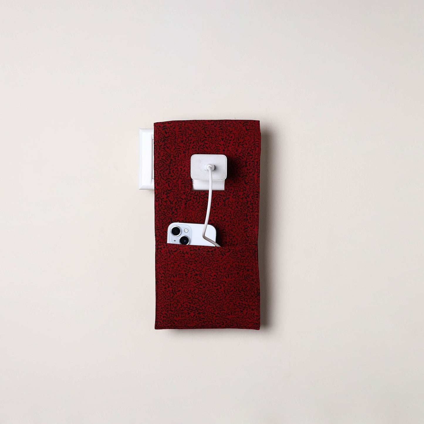 Maroon Handmade Cotton Mobile Charging Holder